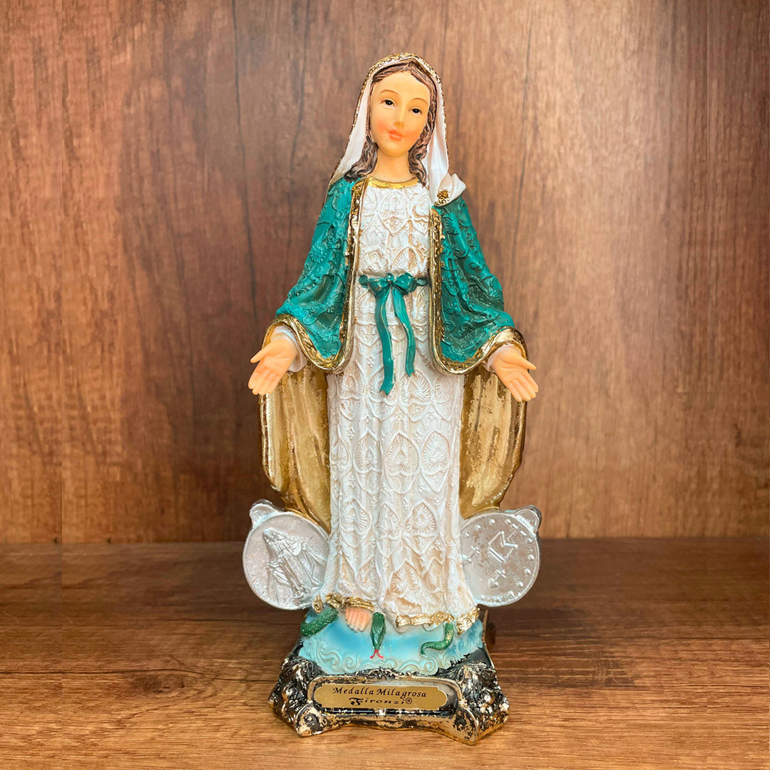 Estatua de la Virgen de la Medalla Milagrosa 20cm Dorada – VII Sacramentos Colombia