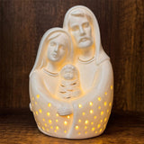 Lámpara de Porcelana Sagrada Familia (16cm) - Luz Cálida y Devoción - VII Sacramentos Colombia