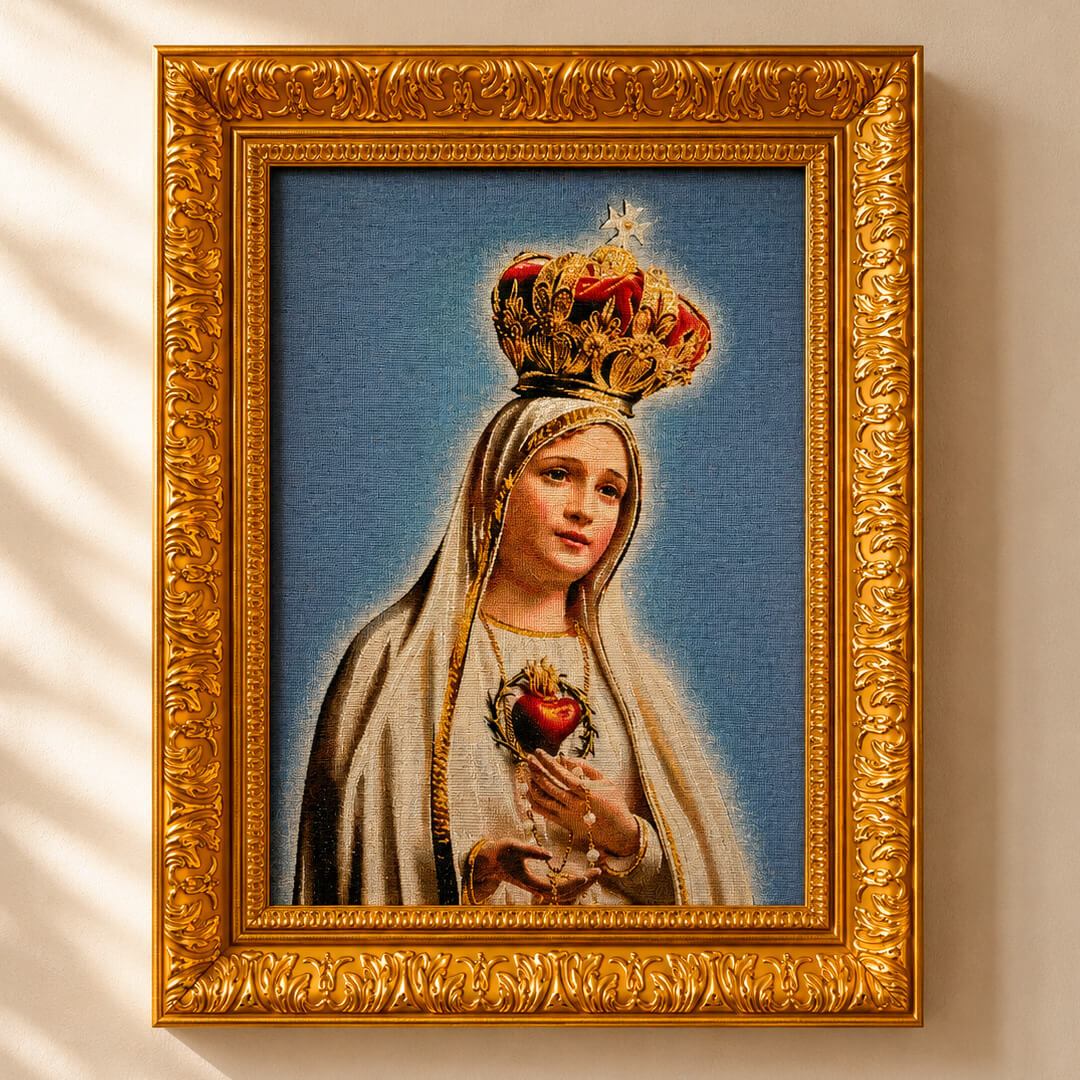 Cuadro Gobelino Virgen de Fátima Marco Dorado 55x41cm