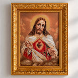 Cuadro Gobelino Sagrado Corazón de Jesús Tonos Dorados con Marco Dorado 55x41cm
