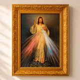 Cuadro Gobelino Jesús de la Divina Misericordia Marco Dorado 55x41cm