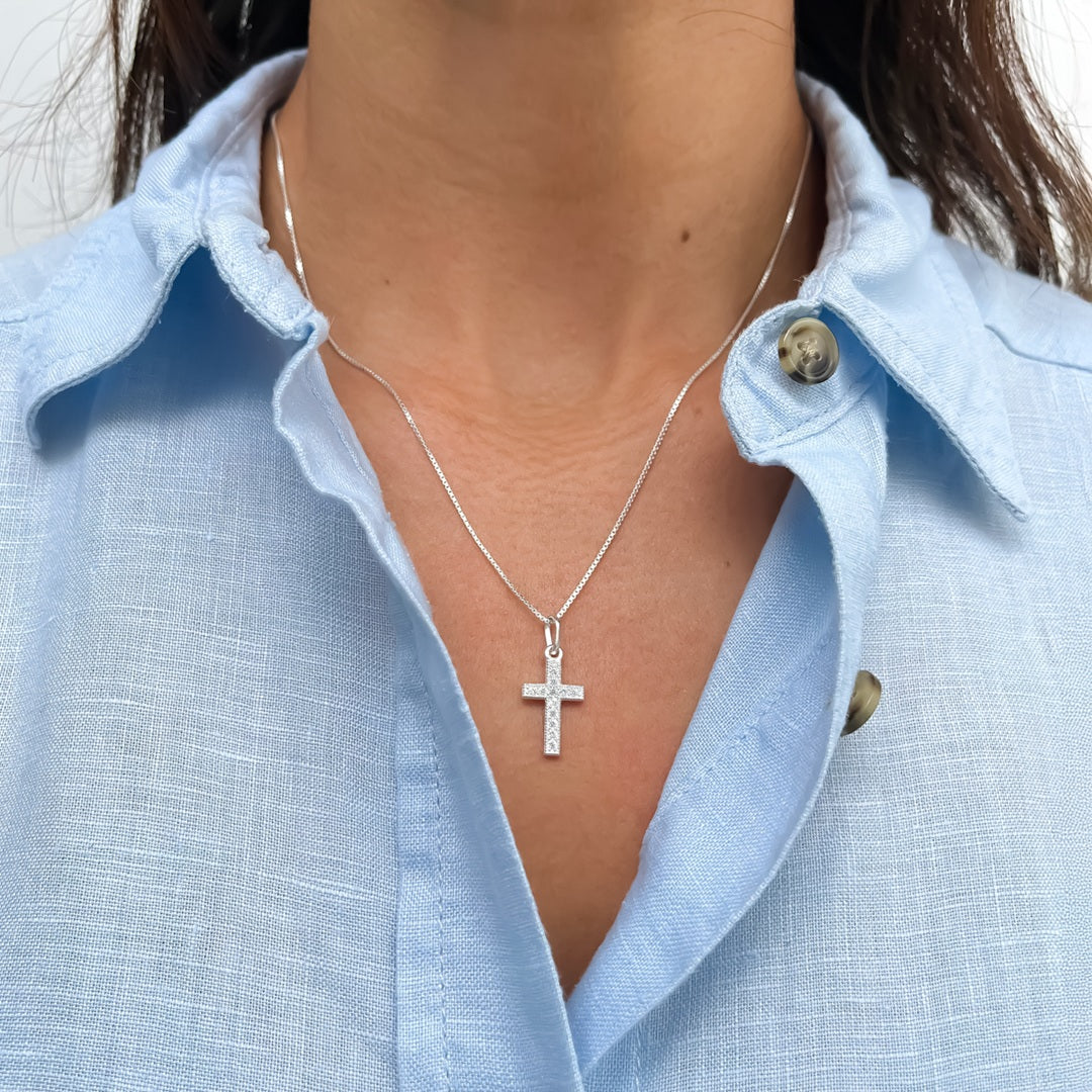 Cadena de Plata con Dije de Cruz Engastado – 45 cm – VII Sacramentos Colombia