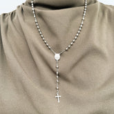 Rosario de Acero Plateado Mediano