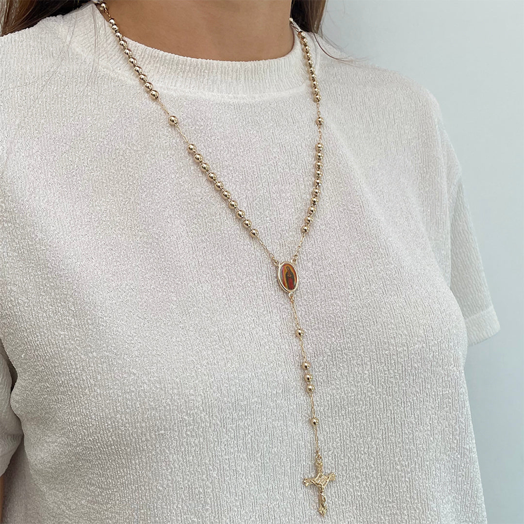 Rosario con Baño de Oro y Cruceta de Guadalupe Resinada – VII Sacramentos Colombia
