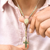 Rosario Murano Verde con Virgen de Guadalupe