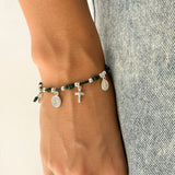 Pulsera de Hilo con 5 Medallas de Plata 925 – San Benito, Cruz y Virgen Milagrosa