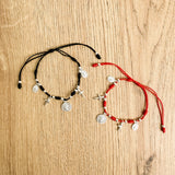Pulsera de Hilo con 5 Medallas de Plata 925 – San Benito, Cruz y Virgen Milagrosa