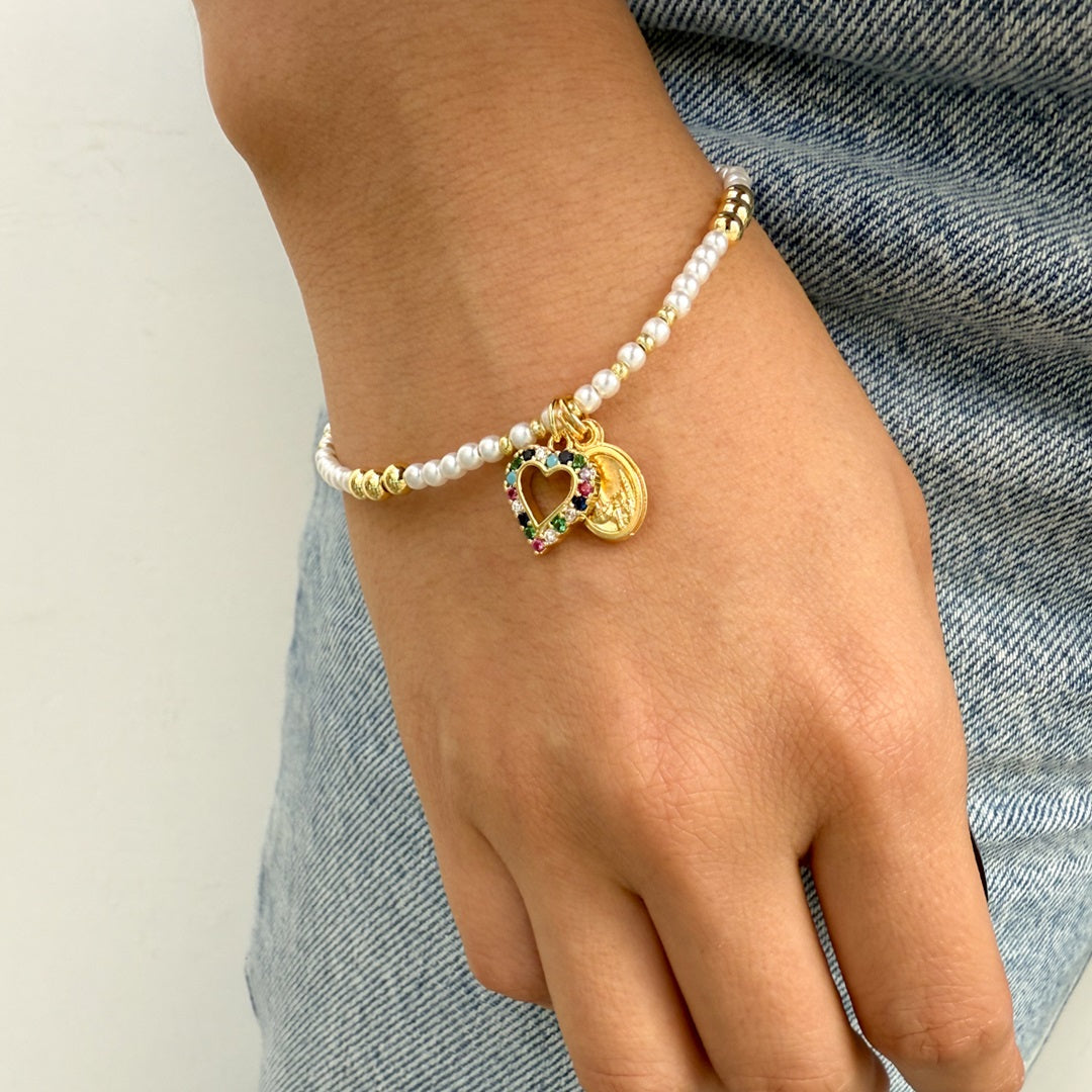 Pulsera de Perlas con Medalla de la Virgen – VII Sacramentos Colombia