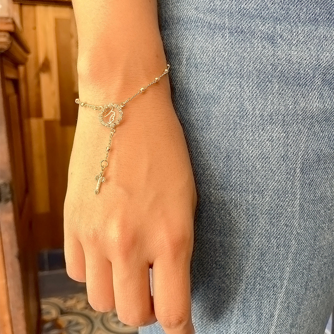 Pulsera Denario con Baño de Oro y Virgen Engastada – VII Sacramentos Colombia