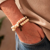 Pulsera de Rosario en Madera Blanca con Elástico