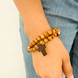 Pulsera de Rosario en Madera Beish con Elástico