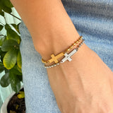 Pulsera Acero Dorado o Plateado con cruz Padre Nuestro – VII Sacramentos Colombia
