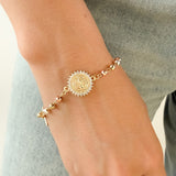 Pulsera Denario Tres Oros con San Benito Engastada – VII Sacramentos Colombia