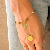 Pulsera Denario en Acero Dorado con Cruz y Medalla de San Benito – VII Sacramentos Colombia
