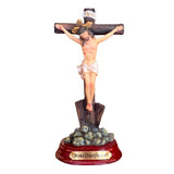 Estatua de Jesús Crucificado con Base Madera 12.5cm