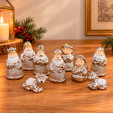 Pesebre mini plateado de 9 piezas con Sagrada Familia Reyes Magos y animales