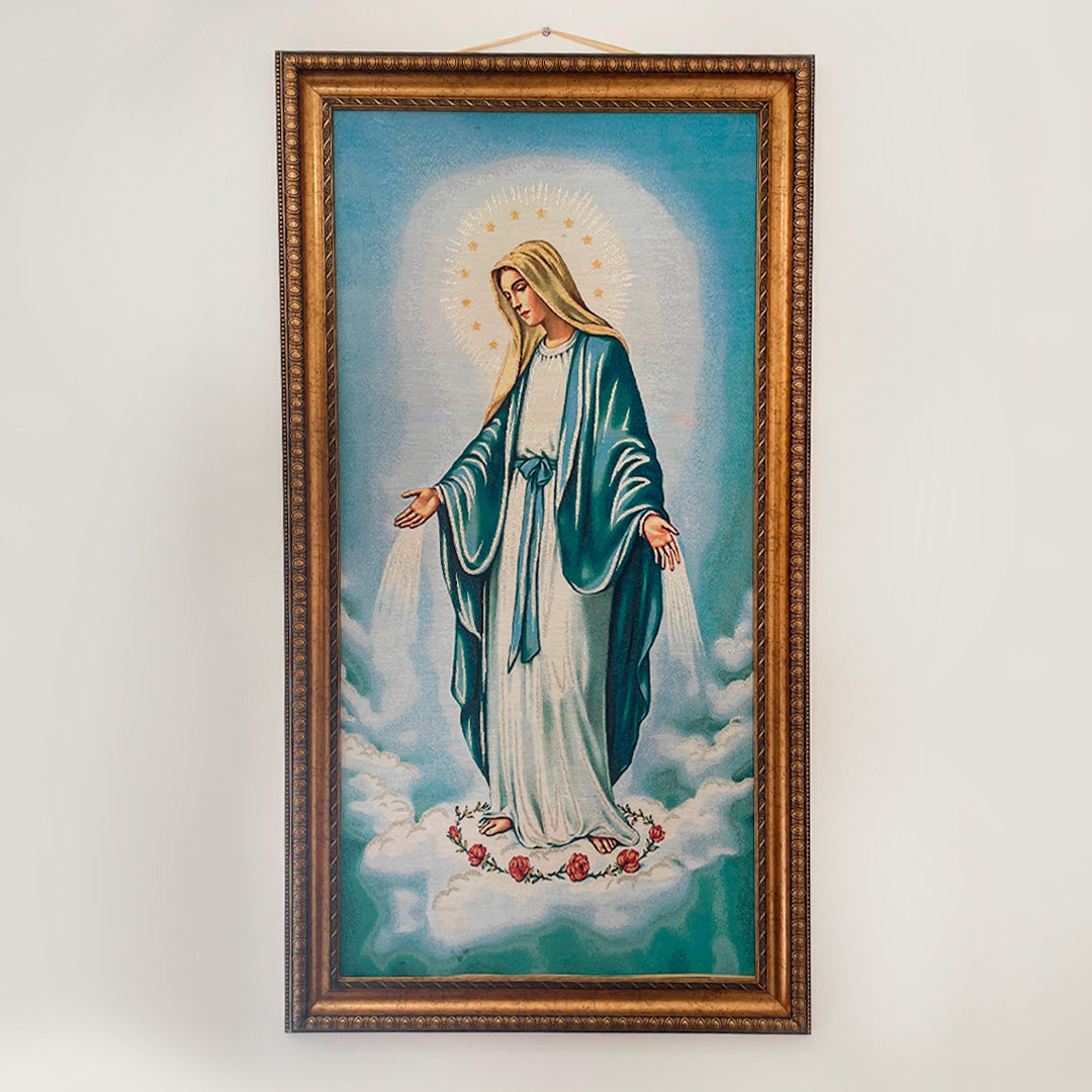 Cuadro Religioso de la Virgen Milagrosa - Lienzo Tipo Gobelino con Marco – VII Sacramentos Colombia