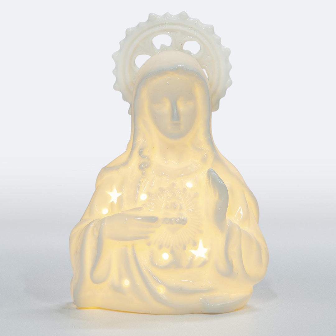 Lámpara de Porcelana encendida Inmaculado Corazón de María (14cm) - Luz y Devoción - VII SAcramentos Colombia