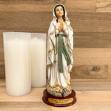 Estatua de la Virgen de Lourdes Base Madera 20cm