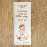 Paquete de 12 Estampas Tipo Separador para Primera Comunión Virgen de Rosa Mistica Plis – VII Sacramentos Colombia
