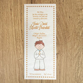 Paquete de 12 Estampas Tipo Separador para Primera Comunión Niño cabello Oscuro – VII Sacramentos Colombia