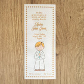 Paquete de 12 Estampas Tipo Separador para Primera Comunión Niño cabello Claro – VII Sacramentos Colombia