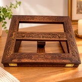 Atril de madera oscura tallado y plegable para Biblia