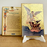 Retablo en Madera para Colgar con Imagen de San Miguel Arcángel y Oración