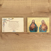Retablo en Madera para Colgar con Imagen de Corazones Unidos de Jesús y María con Oración de Bendición del Hogar