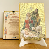 Retablo en Madera para Colgar con Imagen de la Sagrada Familia (Pesebre) y Oración