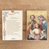 Retablo en Madera para Colgar con Imagen Icono de la Sagrada Familia con Oración