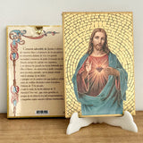 Retablo en Madera para Colgar con Imagen del Sagrado Corazón de Jesús y Oración – VII Sacramentos Colombia