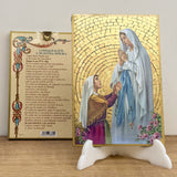 Retablo en Madera para Colgar con Imagen de la Virgen de Lourdes y Oración – VII Sacramentos Colombia