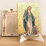Retablo en Madera para Colgar con Imagen de la Virgen de la Medalla Milagrosa y Oración