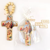 Recordatorio Cruz de la Vida de Jesús en Madera con Denario x 6 Unidades