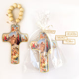 Recordatorio Cruz de la Vida de Jesús en Madera con Denario x 6 Unidades