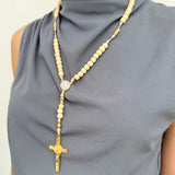 Rosario de Madera Clara con Medalla de San Benito – VII Sacramentos Colombia