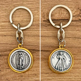 Llavero Medalla Bicolor Virgen de Guadalupe y Jesús de la Misericordia