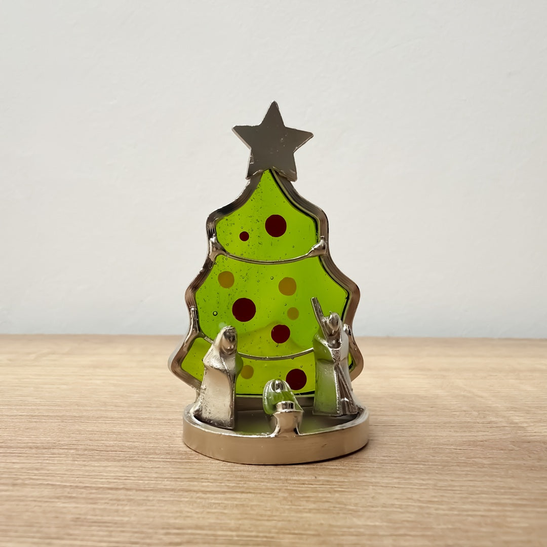 Pesebre Árbol de Navidad con Vitral Verde – 6.5 cm – VII Sacramentos Colombia