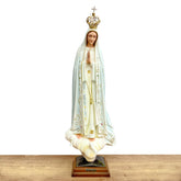 Estatua de la Virgen de Fátima con Manto en Tono Blanco Ojos Pintados - 60 cm (23.6”)