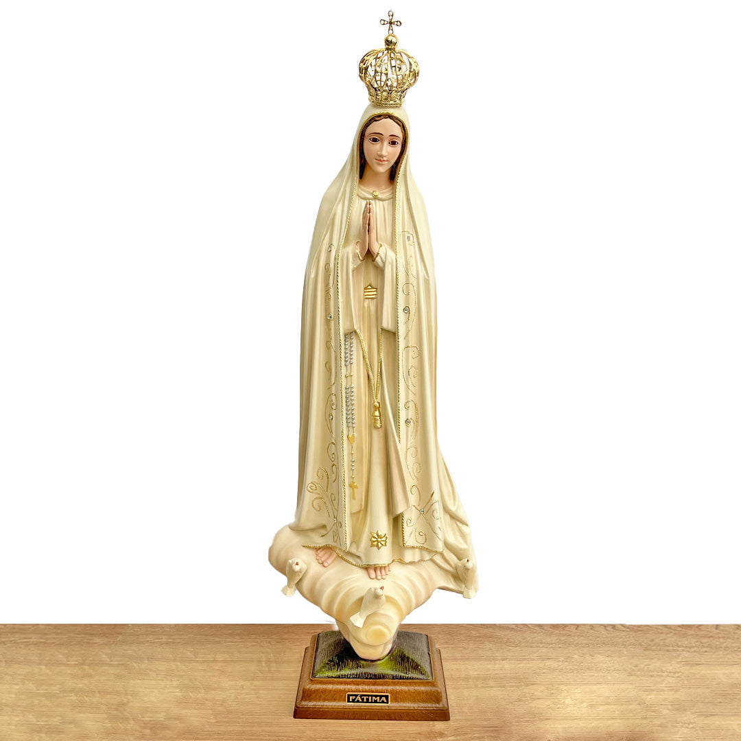 Estatua de la Virgen de Fátima con Acabado Envejecido - 60 cm (23.6”) – VII Sacramentos Colombia
