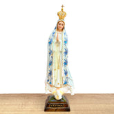 Estatua De La Virgen De Fátima Con Flores Azules De 28cm (11")