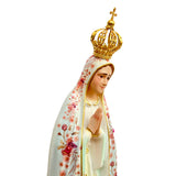 Estatua De La Virgen De Fátima Con Flores Rosadas De 28cm (11") – VII Sacramentos Colombia