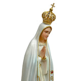 Estatua de la Virgen de Fátima con Manto en Tono Blanco Ojos Pintados - 28 cm (11”) – VII Sacramentos Colombia