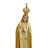 Estatua de la Virgen de Fátima con Manto Dorado - 28 cm (11”) – VII Sacramentos Colombia
