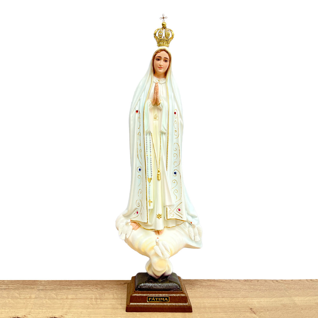 Estatua de la Virgen de Fátima con Manto en Tono Blanco - 50 cm (19.6”) – VII Sacramentos Colombia