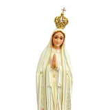Estatua de la Virgen de Fátima con Manto en Tono Blanco y Detalles Escarchados - 50 cm (19.6”) – VII Sacramentos Colombia
