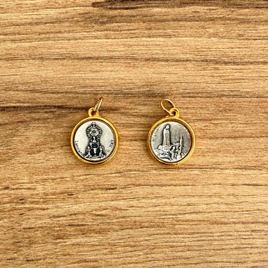Medalla Italiana de la Virgen de Fatima y El Santísimo Bicolor 1.6cm – VII Sacramentos Colombia