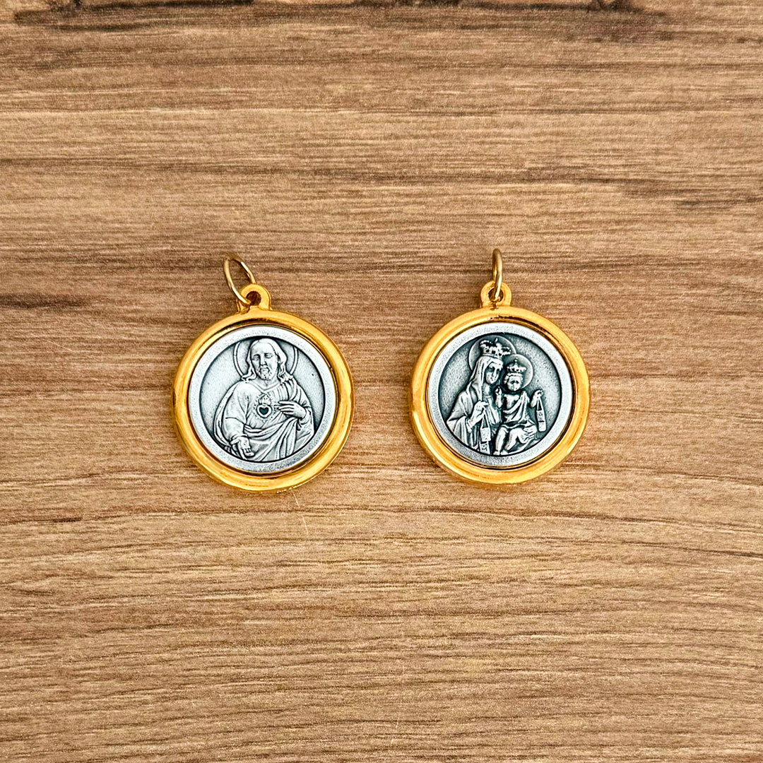 Medalla Italiana de Virgen del Carmen y Sagrado Corazón de Jesús 2.2cm – VII Sacramentos Colombia