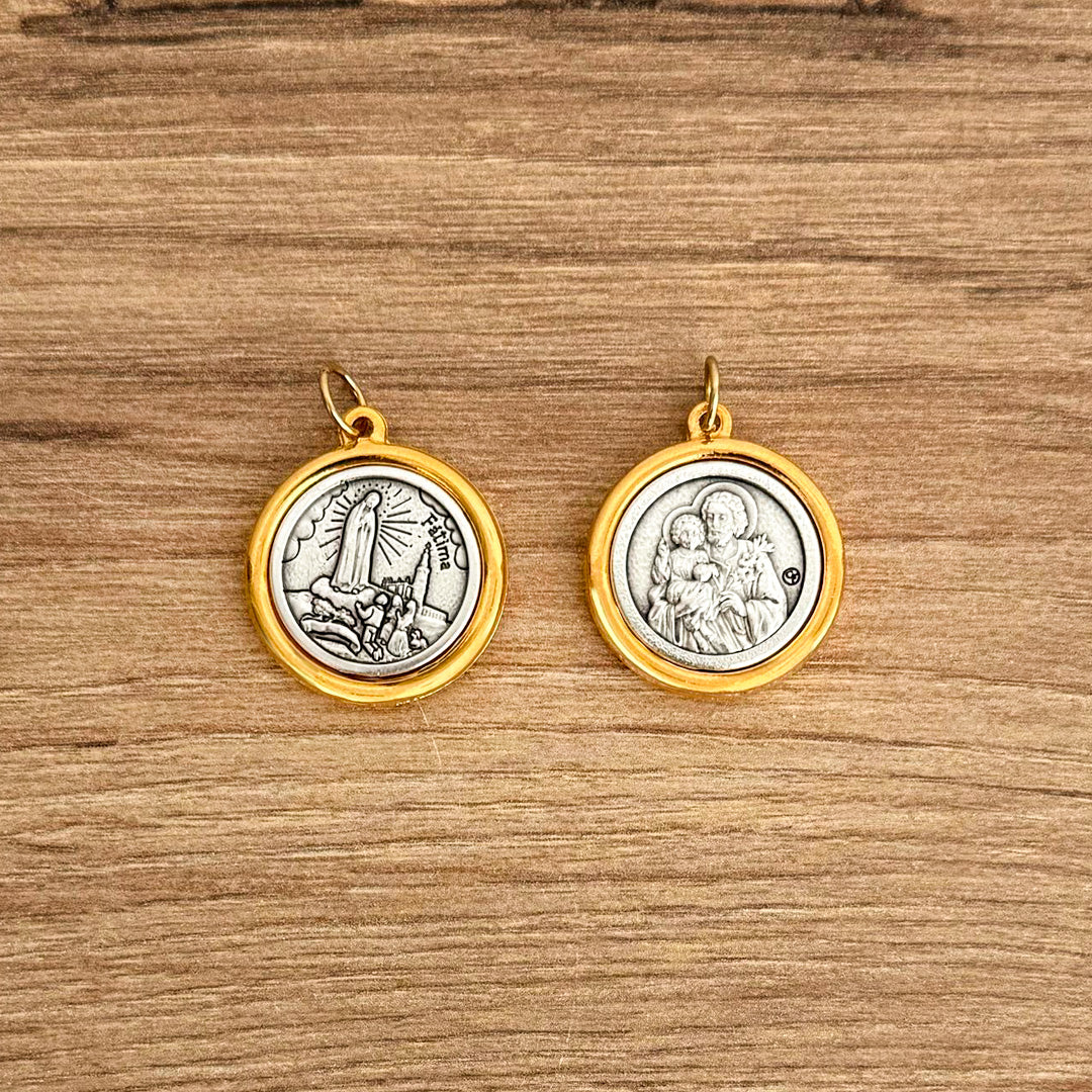 Medalla Italiana de Virgen de Fatima y San José 2.2cm – VII Sacramentos Colombia